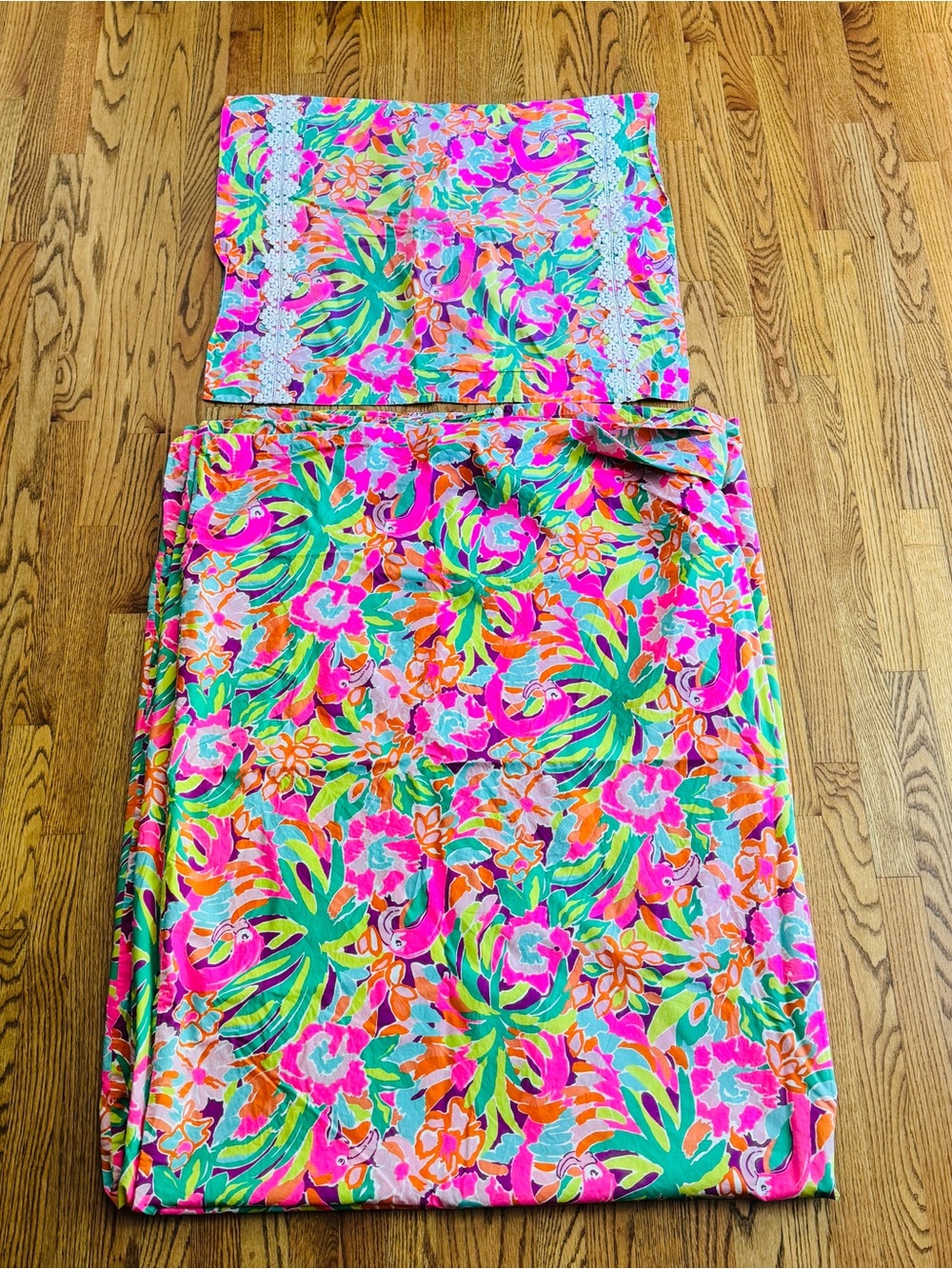 Vintage Lilly Pulitzer Twin Duvet Blanket Pillow Cover LULU Neon Colors Flamingo